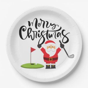 Golf Weihnachtsgeschenk mit Santa Golfer auf der G Pappteller