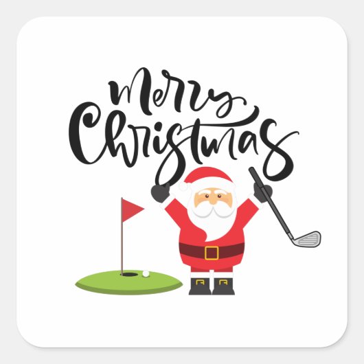 Golf Weihnachtsgeschenk mit Santa Golfer auf der G Quadratischer Aufkleber (Vorderseite)