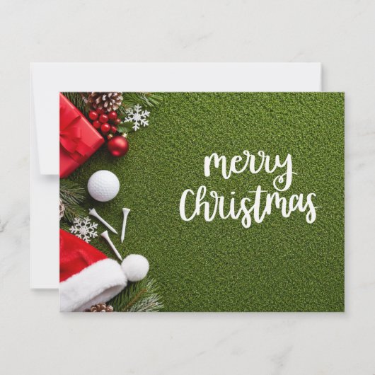 Golf-Weihnachtskarte mit Golf und Tee auf Grün (Vorderseite)