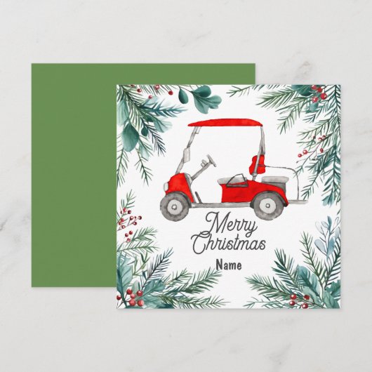 Golf Weihnachtskarte mit Golfwagen für Golfer (Vorne/Hinten)