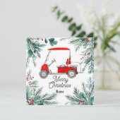 Golf Weihnachtskarte mit Golfwagen für Golfer (Stehend Vorderseite)