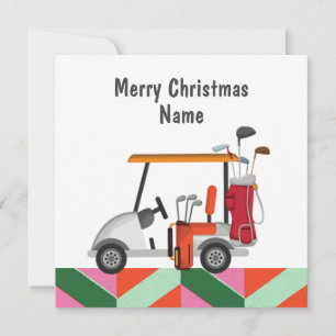 Golf Weihnachtskarte mit Golfwagen und Clubgolfer