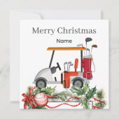 Golf Weihnachtskarte mit Golfwagen und Clubgolfer (Vorderseite)