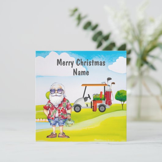 Golf Weihnachtskarte mit Golfwagen und Clubgolfer (Stehend Vorderseite)