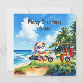 Golf Weihnachtskarte mit Golfwagen und Clubgolfer