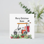 Golf Weihnachtskarte mit Golfwagen und Clubgolfer (Stehend Vorderseite)