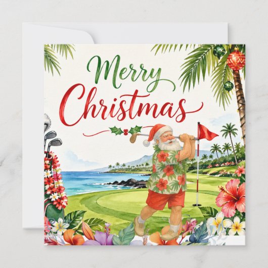 Golf-Weihnachtskarte mit Weihnachtsmann aus Hawaii (Vorderseite)