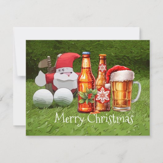 Golf Weihnachtskarte mit Weihnachtsmann und BIER (Vorderseite)