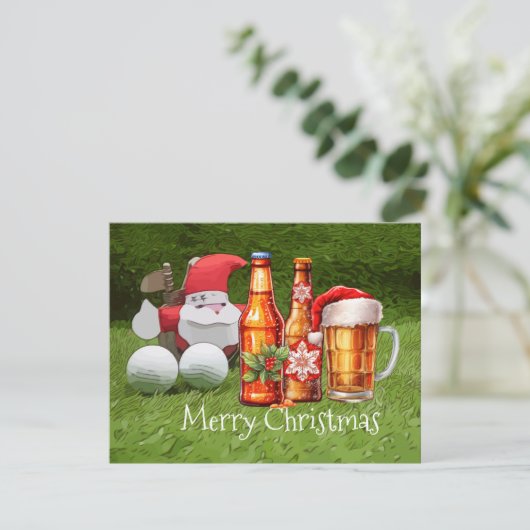 Golf Weihnachtskarte mit Weihnachtsmann und BIER (Stehend Vorderseite)