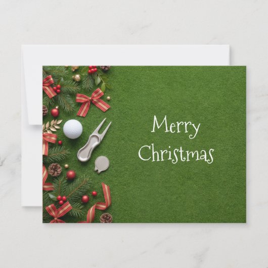 Golf-Weihnachtskarte mit Weihnachtsmann und Golfba (Vorderseite)