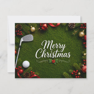 Golf-Weihnachtskarte mit Weihnachtsmann und Golfba