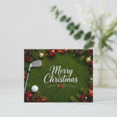 Golf-Weihnachtskarte mit Weihnachtsmann und Golfba (Stehend Vorderseite)