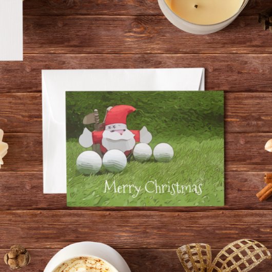 Golf-Weihnachtskarte mit Weihnachtsmann und Golfba