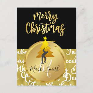 Golf Weihnachtskarte Schwarz und Gold Thema Postkarte