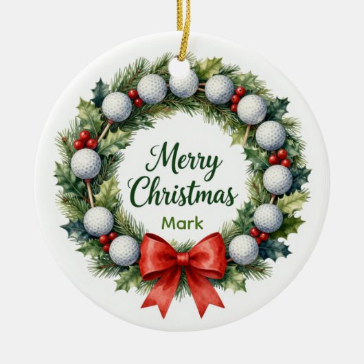 Golf-Weihnachtskranz Keramik Ornament (Vorne)