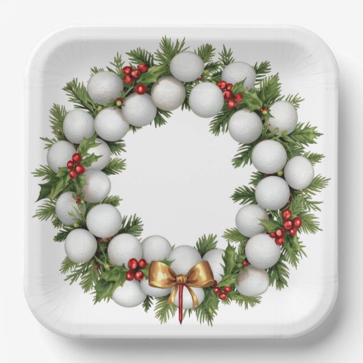 Golf-Weihnachtskranz mit Golfball-Kranz Pappteller (Vorderseite)