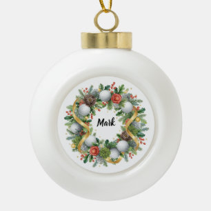 Golf-Weihnachtskranz mit Golfernamen Keramik Kugel-Ornament