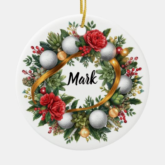 Golf-Weihnachtskranz mit Golfernamen Keramik Ornament (Vorne)