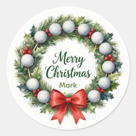 Golf-Weihnachtskranz Runder Aufkleber (Vorderseite)