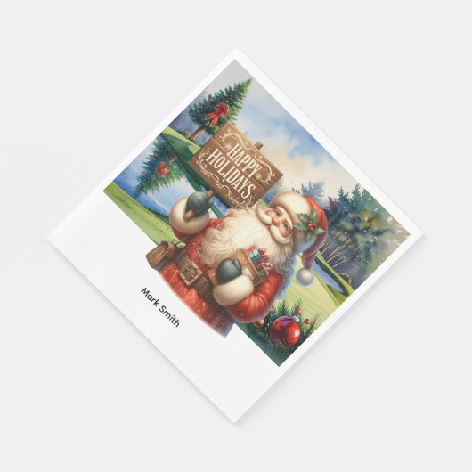Golf Weihnachtsmann am Golfplatz Serviette (Ecke)