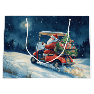 Golf-Weihnachtsmann fährt roten Wagen Weihnachten  Große Geschenktüte