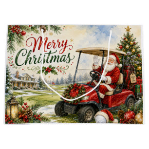 Golf Weihnachtsmann fährt roten Wagen Weihnachten  Große Geschenktüte