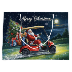 Golf-Weihnachtsmann fährt roten Wagen Weihnachten  Große Geschenktüte