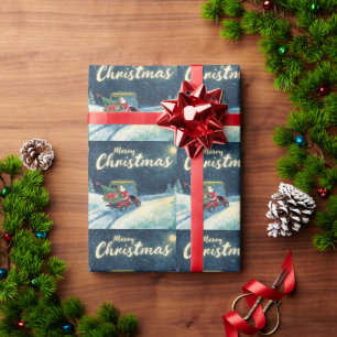 Golf Weihnachtsmann fährt roten Wagen Weihnachtsba Geschenkpapier