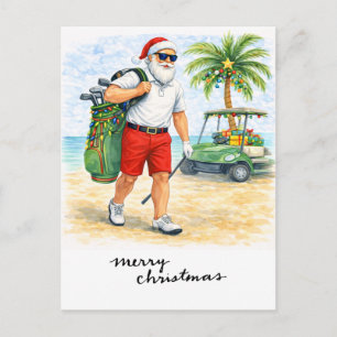 Golf  Weihnachtsmann Golf spielen Weihnachts Thema Feiertagspostkarte