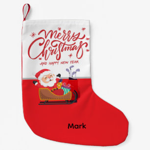 Golf-Weihnachtsmann Golfer mit Frohe Weihnachten Kleiner Weihnachtsstrumpf