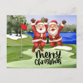 Golf Weihnachtsmann mit grüner Flagge Feiertagspostkarte