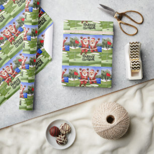 Golf Weihnachtsmann mit grüner Flagge Geschenkpapier