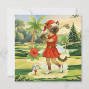 Golf-Weihnachtsthema für Katze Frau Golfer Feiertagskarte