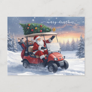 Golf Weihnachtsurlaub Santa fährt Golfwagen  Postkarte