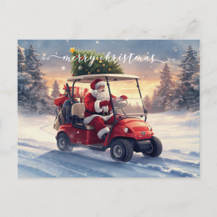 Golf Weihnachtsurlaub Santa fährt Golfwagen Postkarte