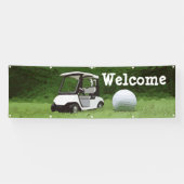 Golf Welcome Banner mit Golfwagen auf grünem Gras (Horizontal)