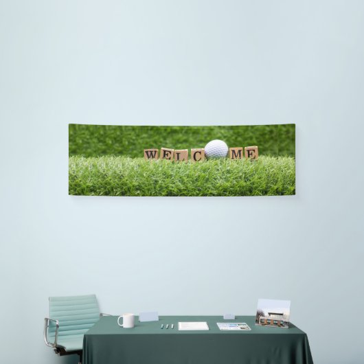 Golf WELCOME mit Golfball und Wort auf Grün Banner (Messeveranstaltung)