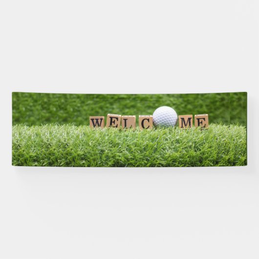 Golf WELCOME mit Golfball und Wort auf Grün Banner (Horizontal)
