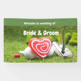 Golf Willkommen bei der Hochzeit mit Golfball und Banner