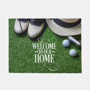 Golf Willkommen bei Golfer Zuhause mit Ball auf Gr Fußmatte