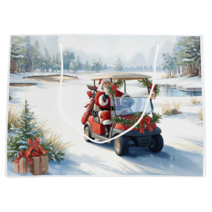 Golf Winter Weihnachten mit Santa Golfwagen fahren Große Geschenktüte