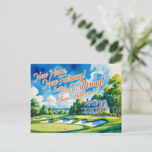 Golf wir sind in neues Haus Wasserfarbe Stil umgez Postkarte (Stehend Vorderseite)