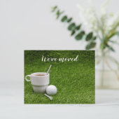 Golf wir sind mit Kaffeetasse in neues Haus umgezo Postkarte (Stehend Vorderseite)