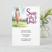 Golf  woman golfer is golfing on green  einladung (Stehend Vorderseite)