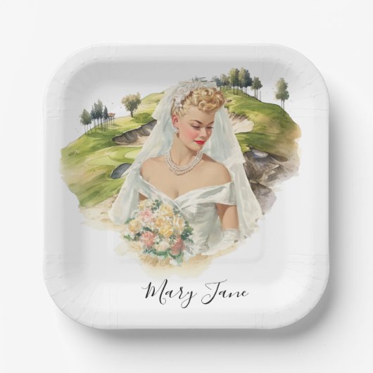 Golf Woman golfer on golf course Bridal  Pappteller (Vorderseite)