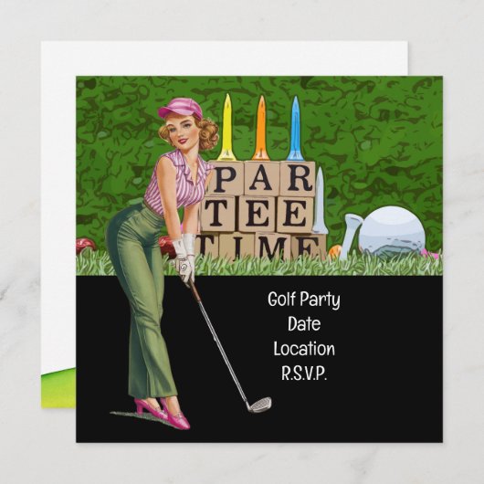 Golf Woman Golfer Party Save The Date (Vorne/Hinten)