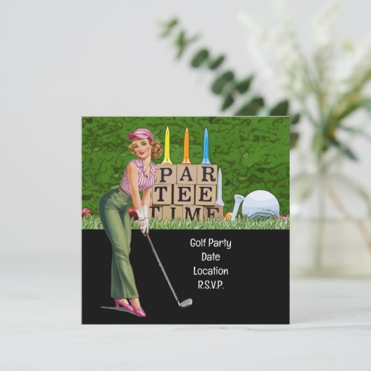 Golf Woman Golfer Party Save The Date (Stehend Vorderseite)