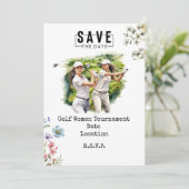 Golf Woman Party Save the Date Einladung (Stehend Vorderseite)