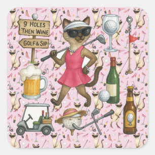 Golf Woman Thema für Junggeselinnen-Abschied Pink Quadratischer Aufkleber