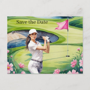 Golf Women's Golf Day Feminine mit rosa Blume Einladungspostkarte